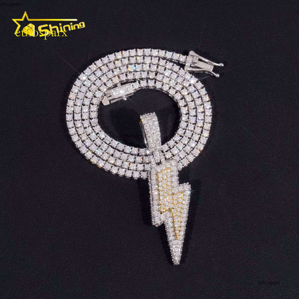 Custom Made Lighing Two Tone Hip Hop Iced Out Sier Dia Moissanite Pendant With Tennis Chain