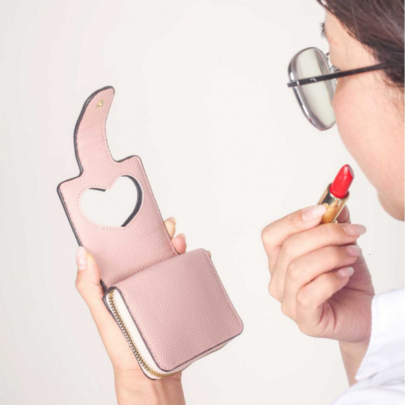 Cross-border Women's 80% Off Solid Color Lychee Texture Ladies Wallet With Makeup Mirror Multi-card Slot Coin Purse Luxury Bag Compartment Zipper