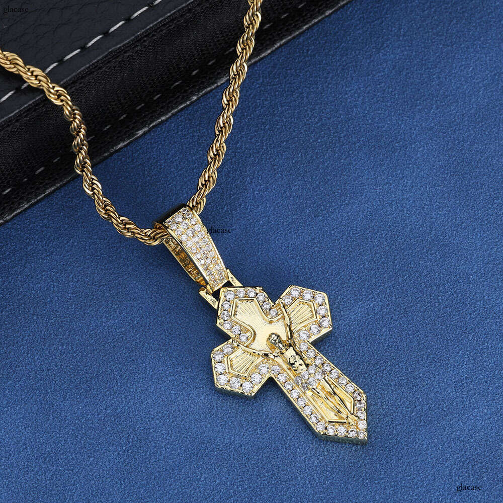 Hip Hop Cross Pendant Jewelry Moissanite chain Men's Necklace