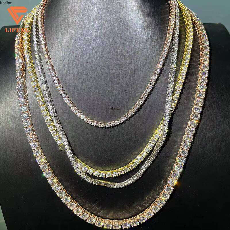 Iced Out Hip-Hop Jewelry 3Mm 4Mm 5Mm 6Mm VVS Moissanite Tennis Chain Round Brilliant Cut Sier Charm Necklace For Women