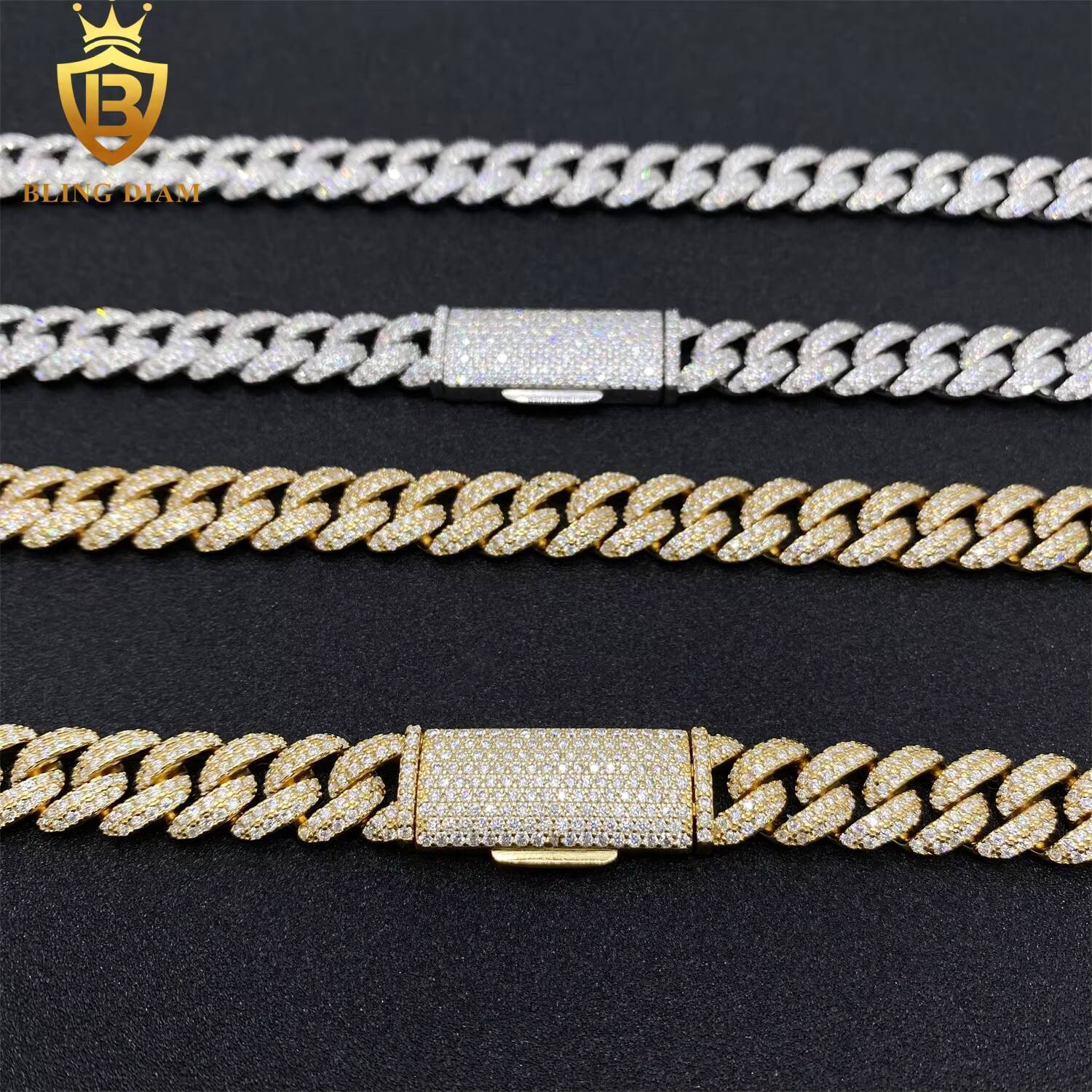High Quality Fashion 10MM S925 Silver Hip Hop Cuban Link Chain VVS Moissanite Iced Out Cuban Necklace