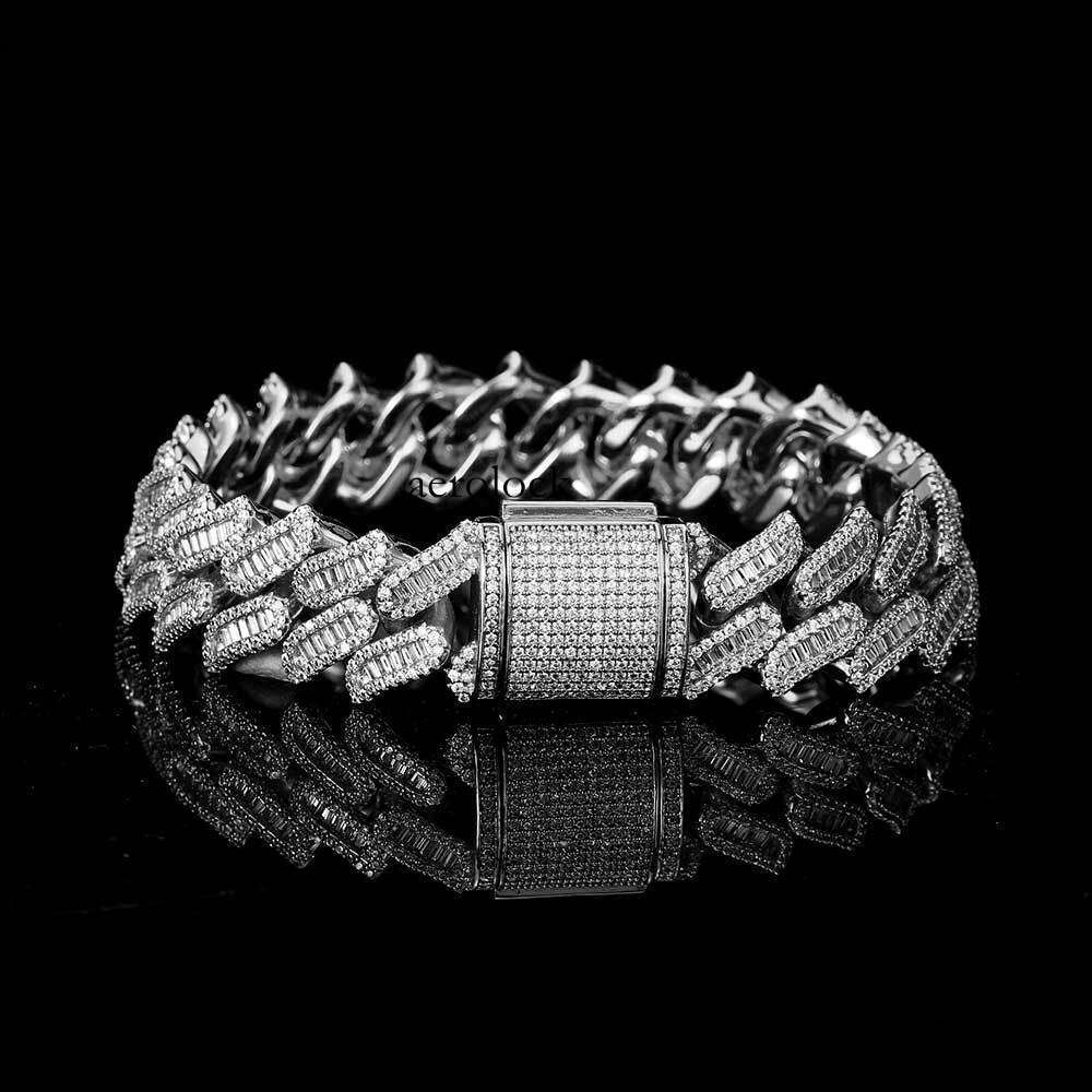 Zircon 15mm Miami Lock Buckle Thorn Cuban Chain Hip Hop Men's Bracelet