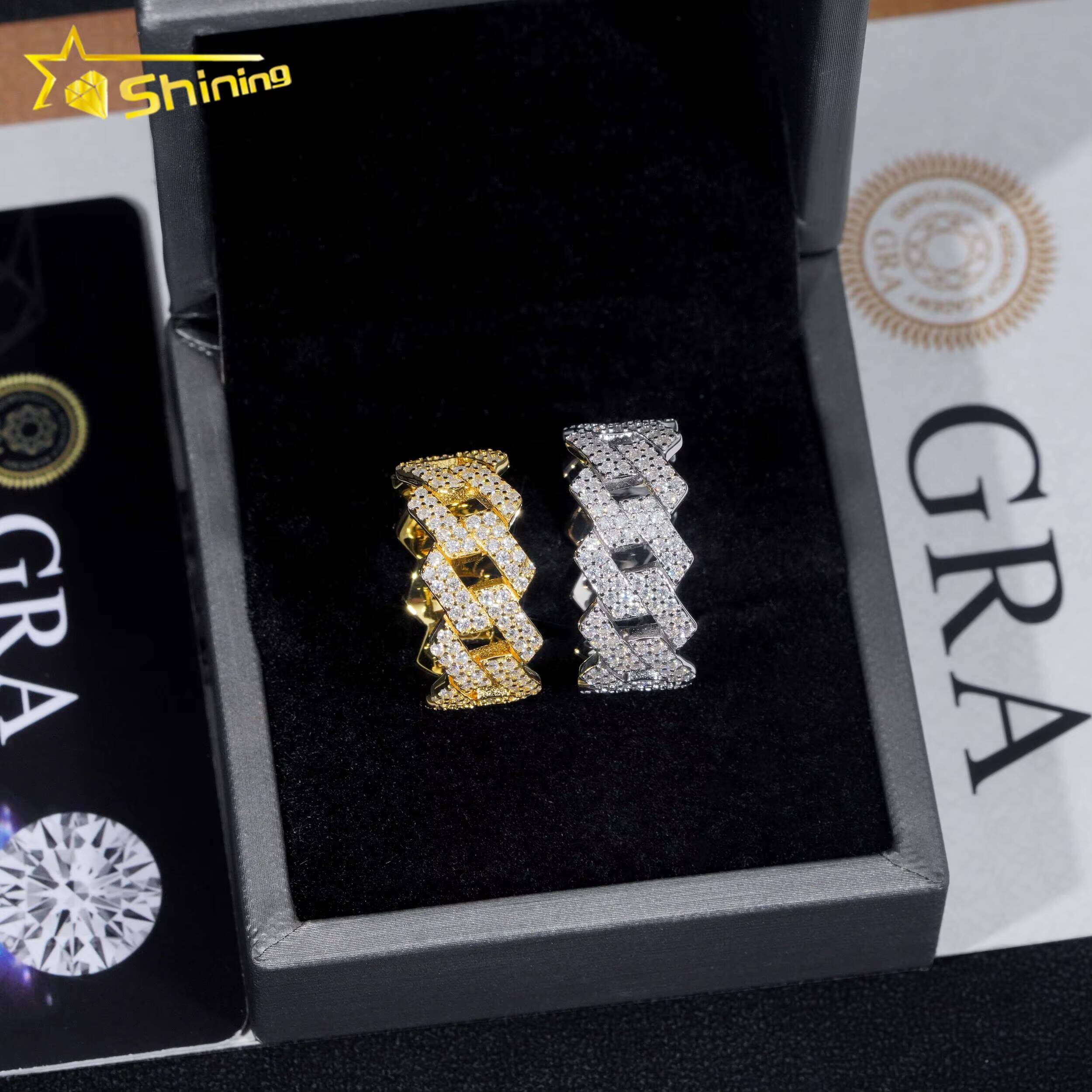 Hot Sale Fashion Two Row Cuban Rings Iced Out High Quality VVS Diamond Hip Hop Men Moissanite Ring