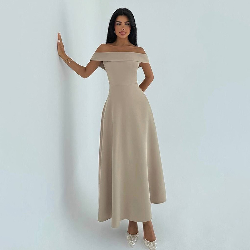 2025 Autumn New Sexy Slim Off-Shoulder Strapless Solid Color Elegant Dress for Women