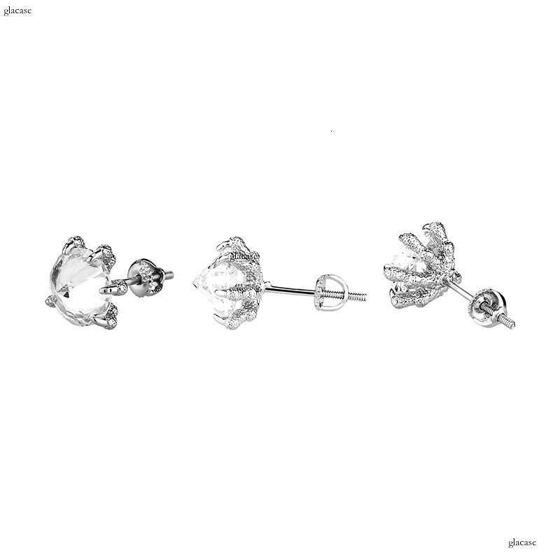Hot Selling Hip-Hop Chinese Style Dragon Claw Large Zircon Sier Needle Earrings Personality Simple Unisex Ear Jewelry