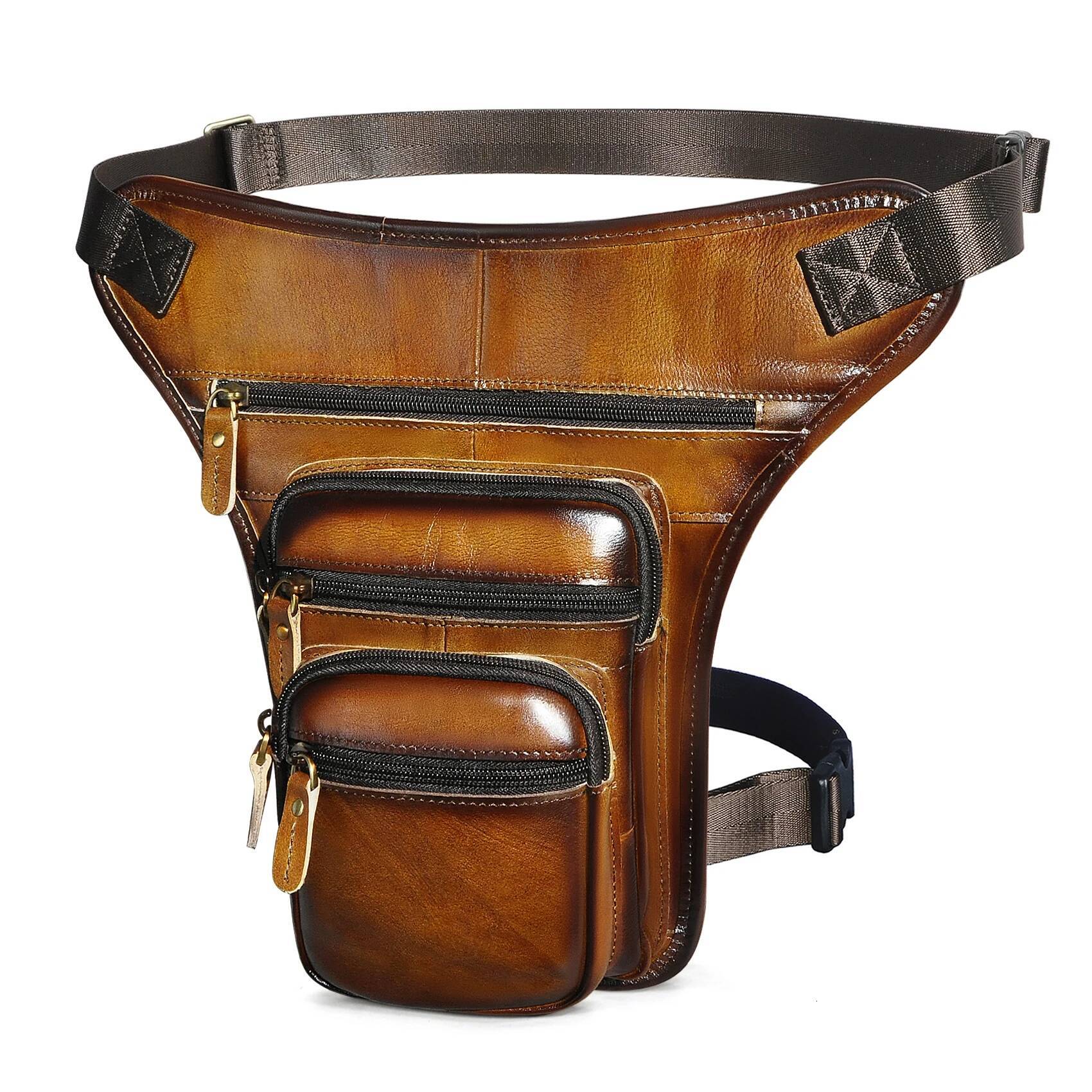 Top Quality Leather Men Design Casual Tablet Satchel Sling Multi-function Fashion Travel Waist Belt Pack Leg Bag Male 3111lb