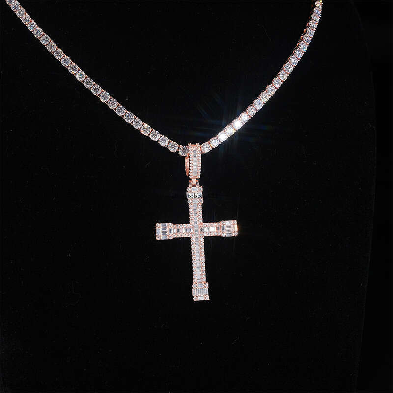Personalized Micro Pave Moissanite chain Cross Hip Hop Jewelry Unisex Versatile Necklace Accessory