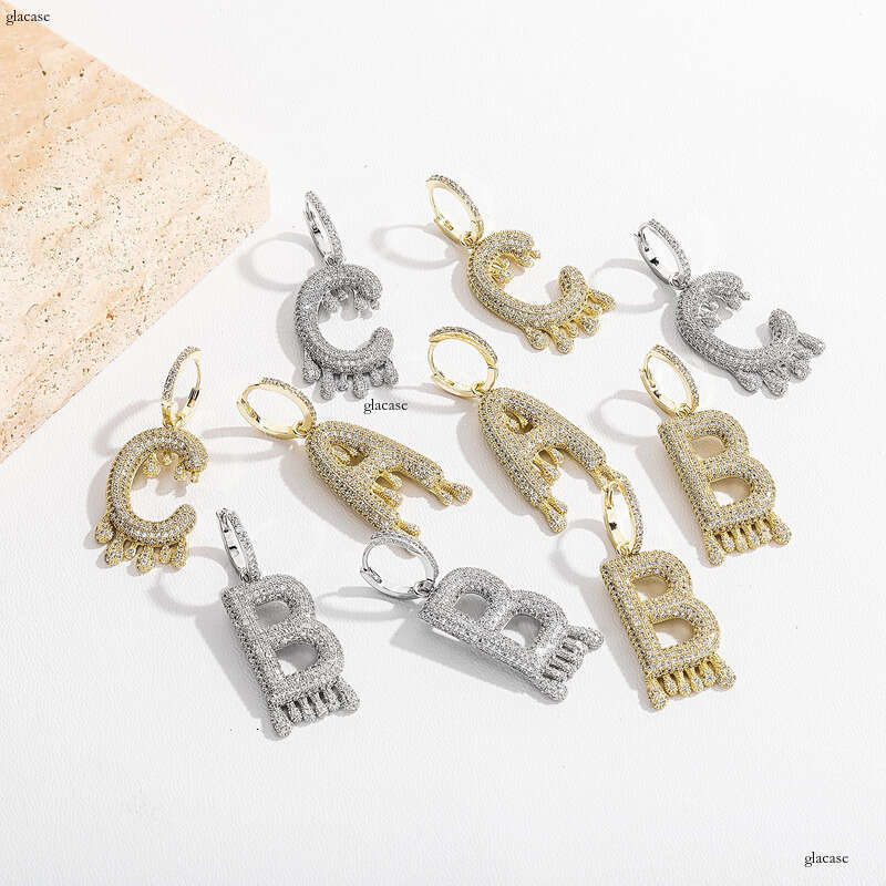 Street Style Zircon 26 English Letters Couple Hip-Hop Accessories Gold Australian Earrings