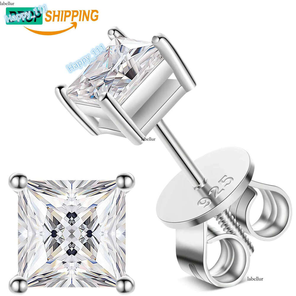 Drop Shipping Factory Direct Sale Sterling Sier 4.5mm-6mm Princess Cut Moissanite Dia Stud Earring for Gift