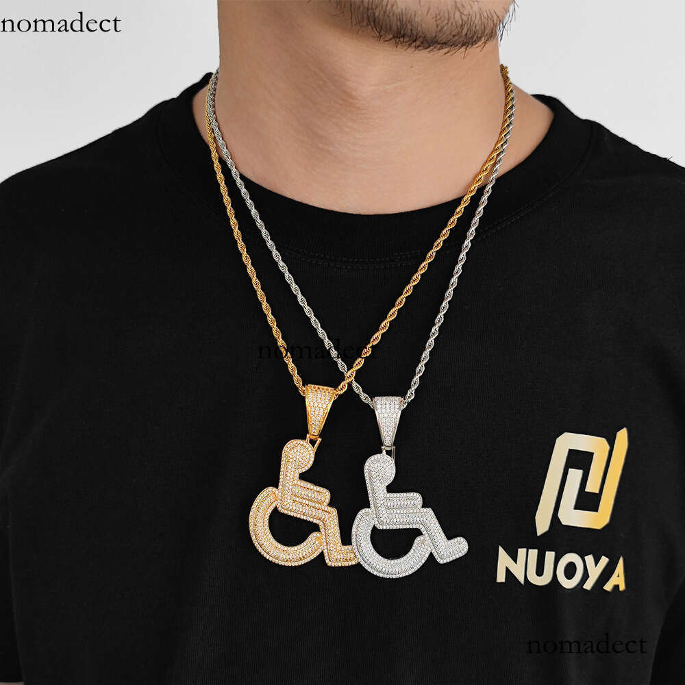Hip Hop Men's Necklace with Disabled Symbol and Wheelchair, Personalized Creative Moissanite chain Pendant
