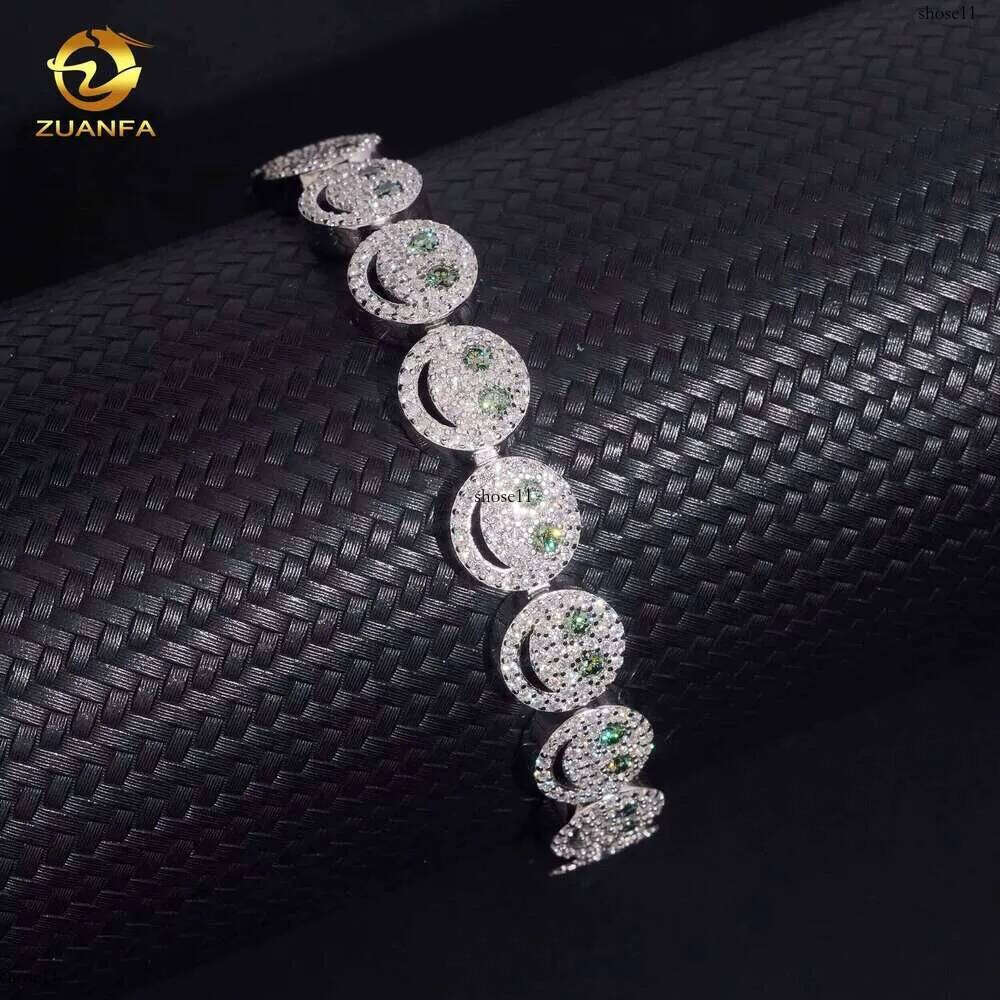 Smiley Face Green 10Mm Sier Hip-Hop Jewelry Men's Iced Out VVS D Moissanite Fashion Bracelet