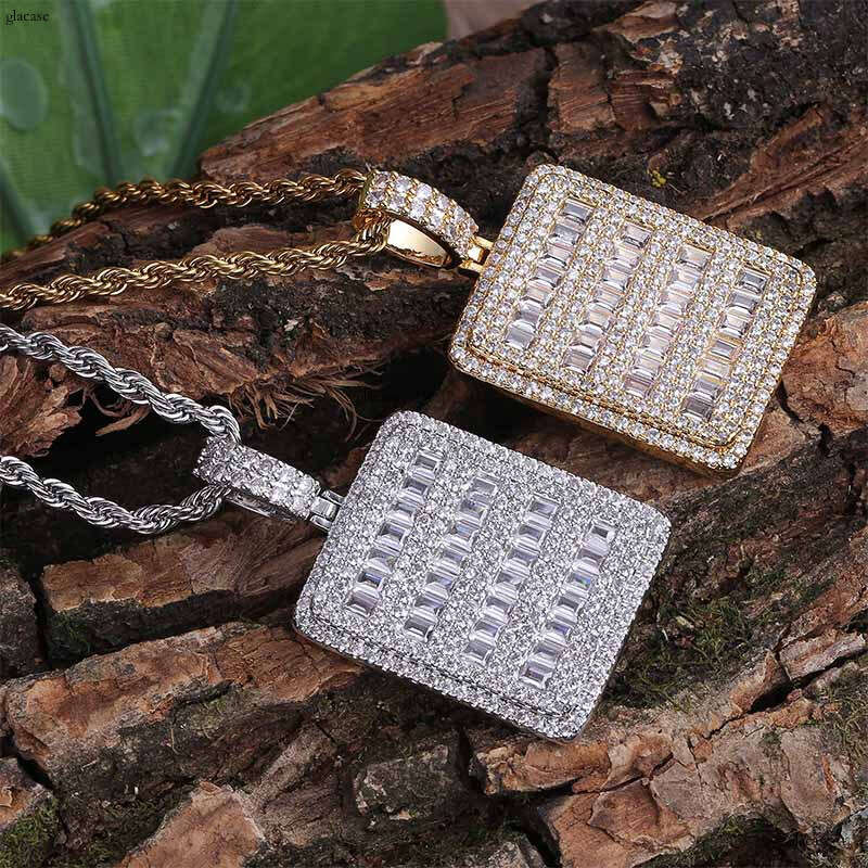 Micro Paved Moissanite chain Square Hip Hop Necklace Jewelry Unisex Pendant Accessories