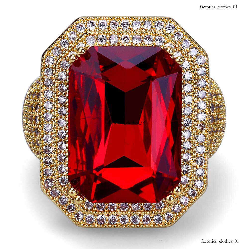 New Gold-Plated Micro-Paved Zircon Hip-Hop Trendy Red Ring