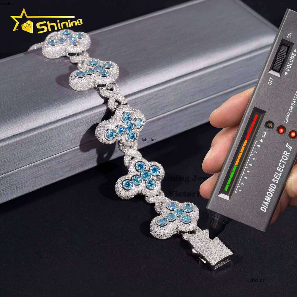 New Fashion Infinity Link Cross Pass Dia Tester S Hip Hop Jewelry Custom Colored Moissanite Cuban Bracelet