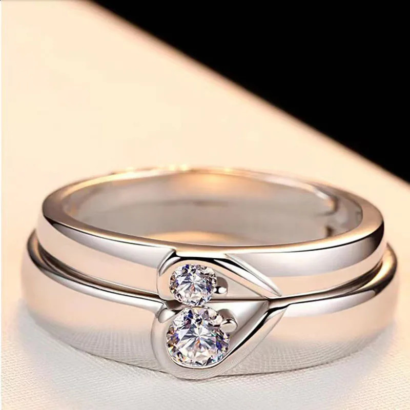 2Pcs/sets Zircon Heart Matching Couple Rings Set Forever Endless Love Wedding Ring For Women Men Charm Valentines Day Jewelry 250805