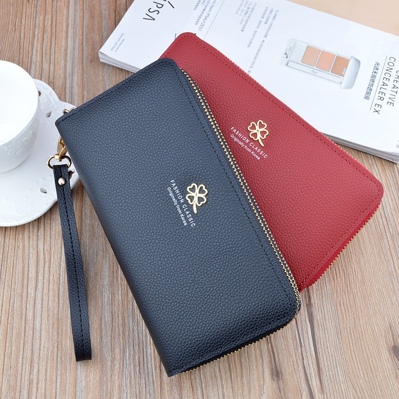 New Women's Wallet Long Double Zipper Clutch Fashion Lychee Texture Designer Bag Luxury Bag Large Capacity Double Layer Wallet Phone Bag