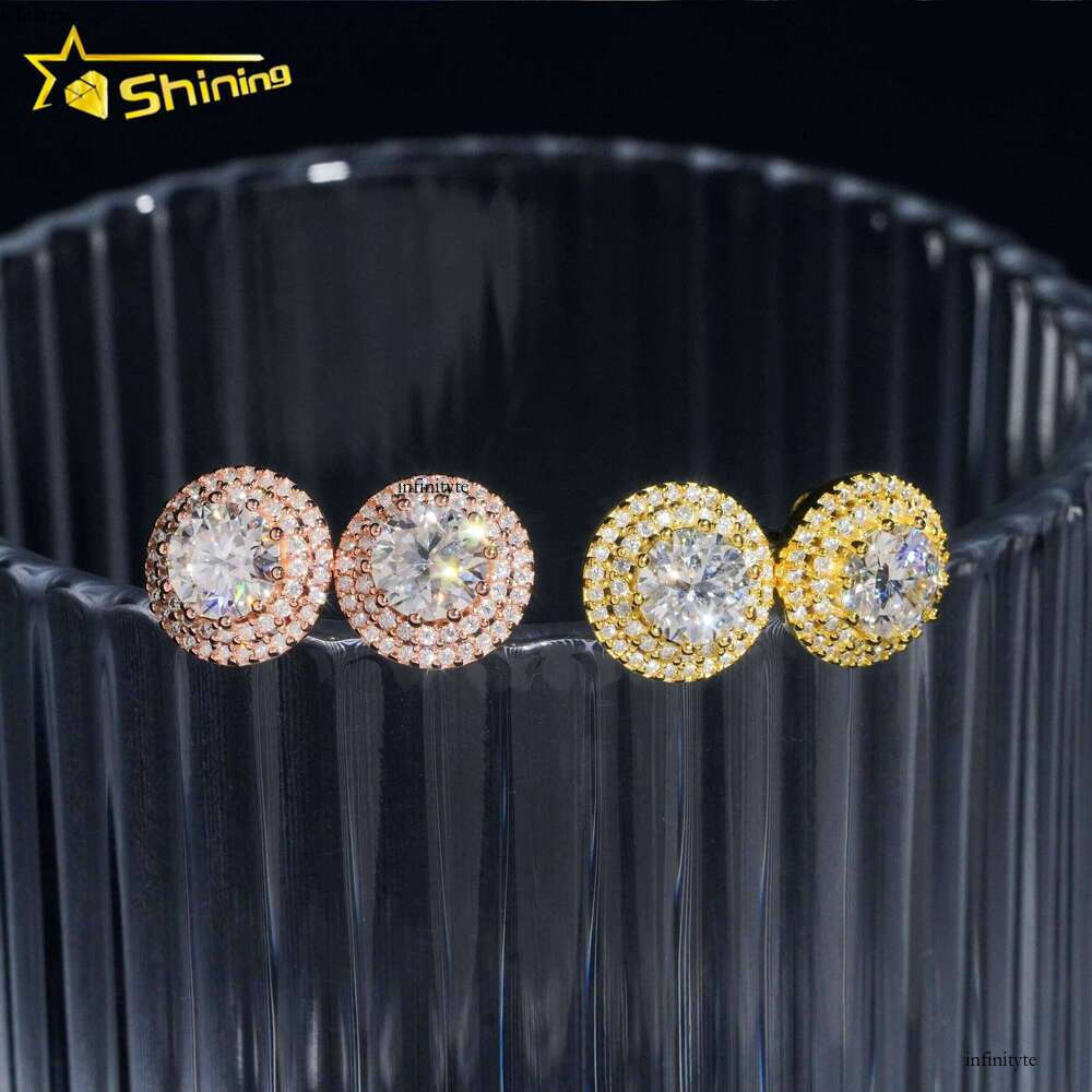 Rapper Hip Hop Jewelry Pass Tester Sterling Sier VVS Dia Moissanite Stud Earrings