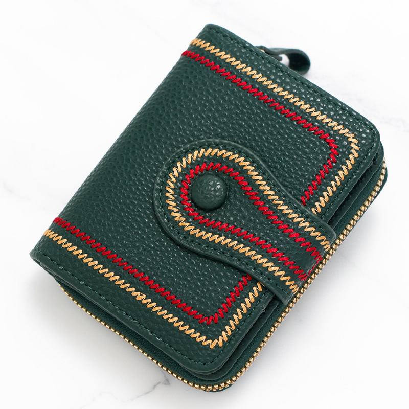 New Korean Style Women's Short Wallet Zipper Buckle Wallet Lychee Pattern Luxury Bag Embroidered Solid Color Coin Purse ID Card Holder Wallet