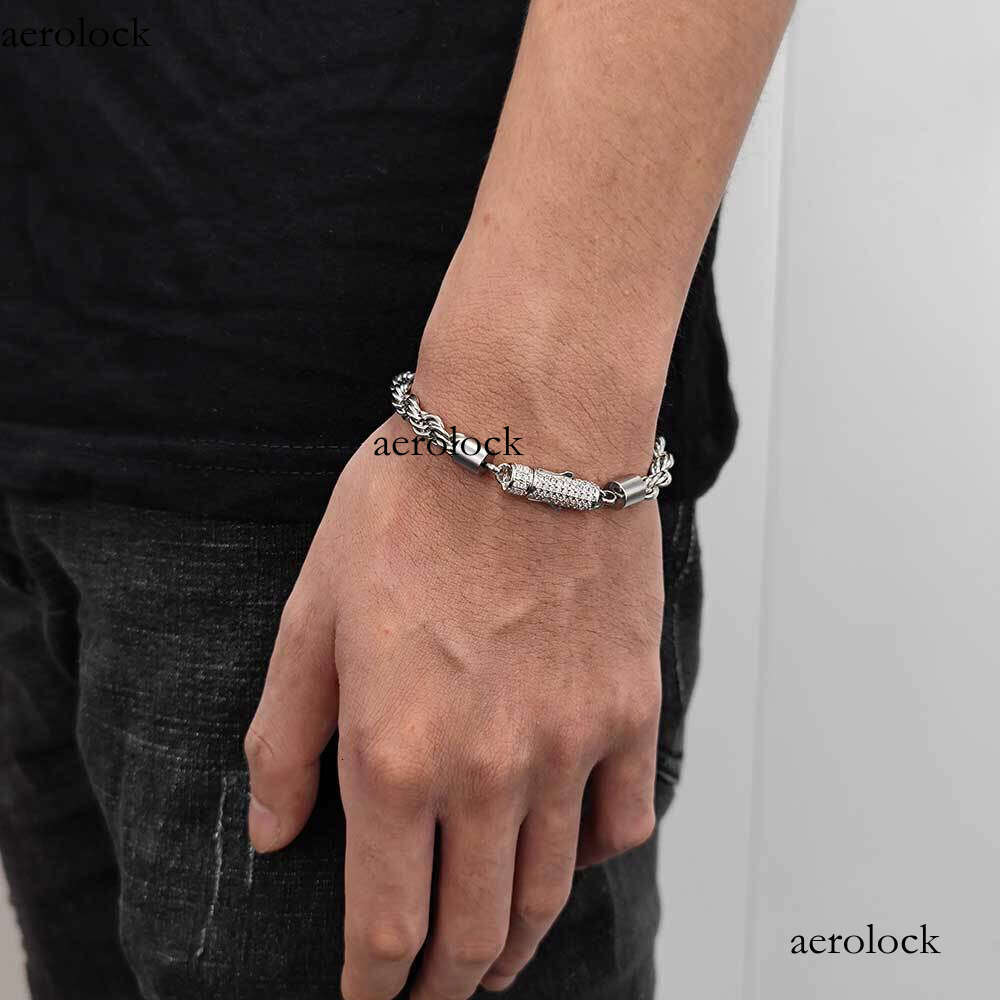 6mm Dia-Encrusted Buckle Braided Stainless Jewelry Men's Titanium Steel Bracelet Hip-Hop Accessories DIY Chain