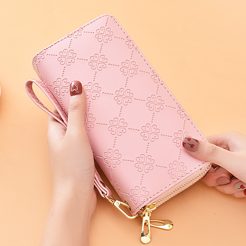 Wallet For Women Long Style European And American Shiny Leather Luxury Bag Double Zipper Clutch Large Capacity Double Layer Phone Bag Matte Wrist Stra