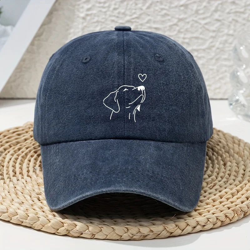 White line dog print womens baseball cap versatile for spring and summer retro soft top baseball cap dad hat vintage 250805