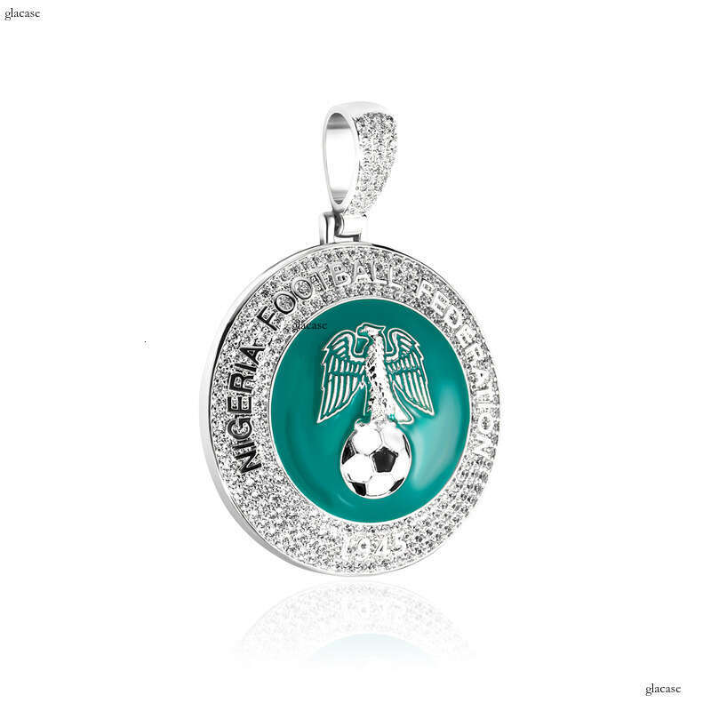 Hip-Hop Fashion Accessories Nigerian Football Sports Commemorative Pendant Colorful Enamel Moissanite chain Necklace