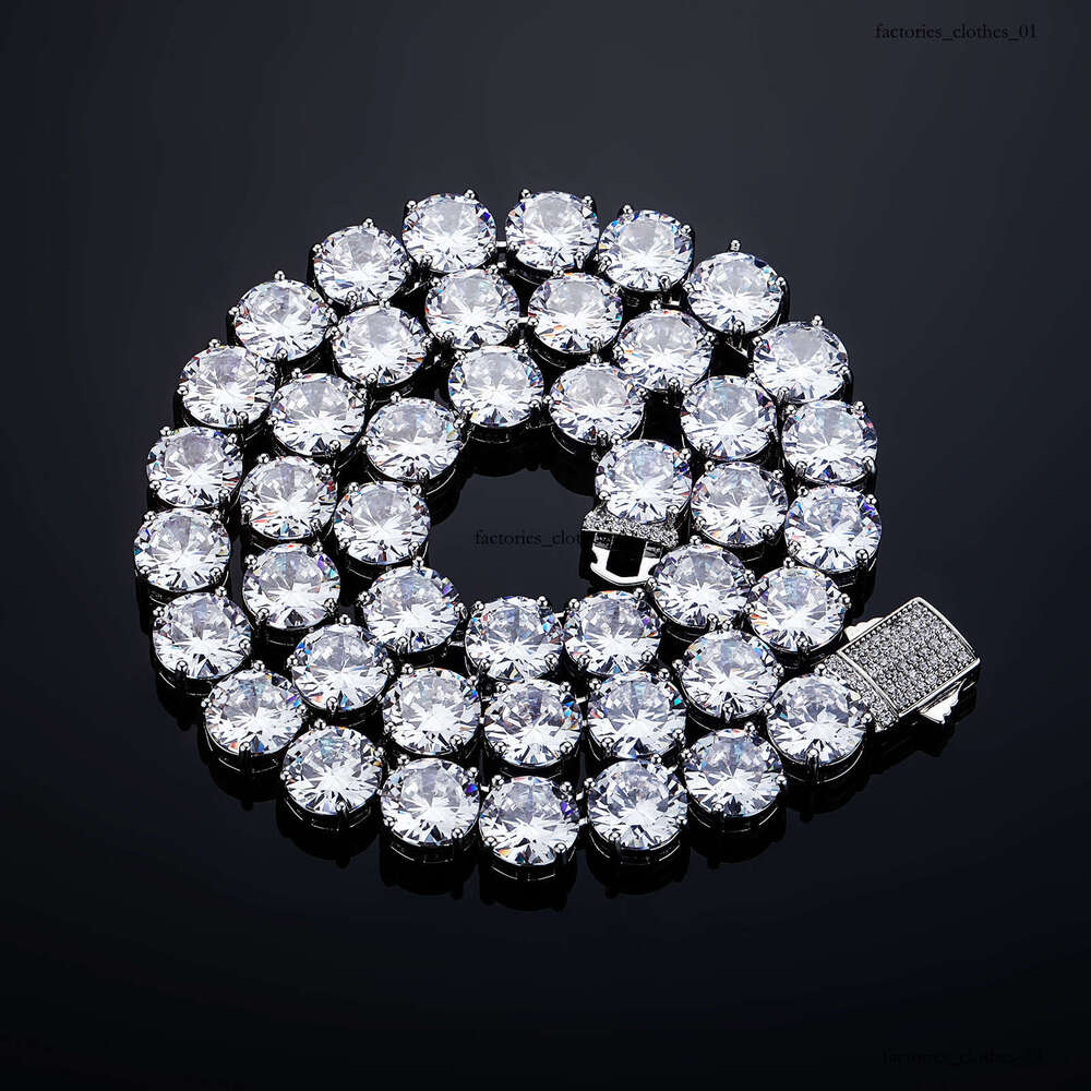 10mm Spring Clasp Single Row Full Moissanite chain Dia Chain Tennis Necklace Hip Hop Nightclub Men and Women Trendy Accessories