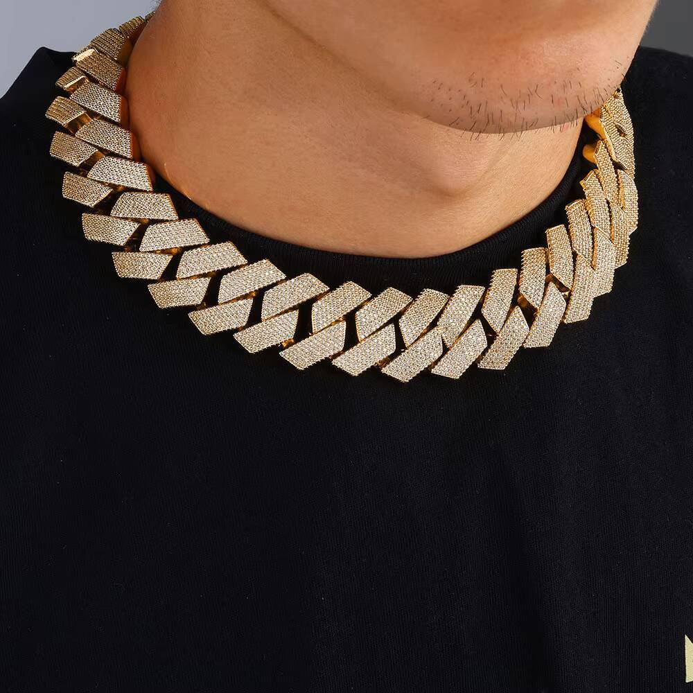 VVS Moissanite Hip Hop S925 Sterling Silver High Quality 20MM Diamond Cuban Link Chain Three Row Cuban Link Chain Necklace