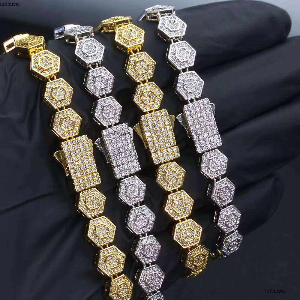 NUOYA Geometric Charm Fashion Jewelry Iced Out Bling Zircon 8.5MM Hexagonal Shape Link Chain Bracelet Gift for Women