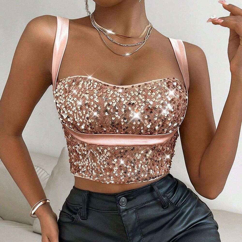 New Fashion Trend Women's Backless Slim Fit Sequin aded Vest