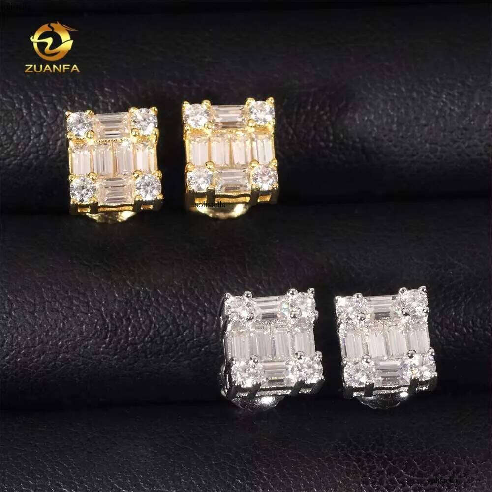 Wholesale Price Factory Directly High Quality Hip Hop Baguette Moissanite Studs Sterling Sier Dia Earring