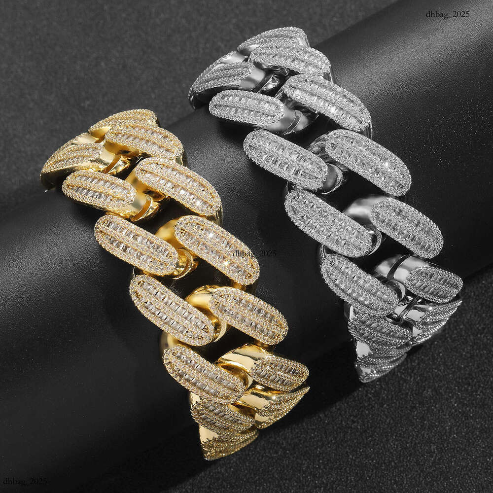 26mm Heavy Craft T Square Zircon Cuban Hip Hop Style Cool Collarbone Chain Men's Bracelet