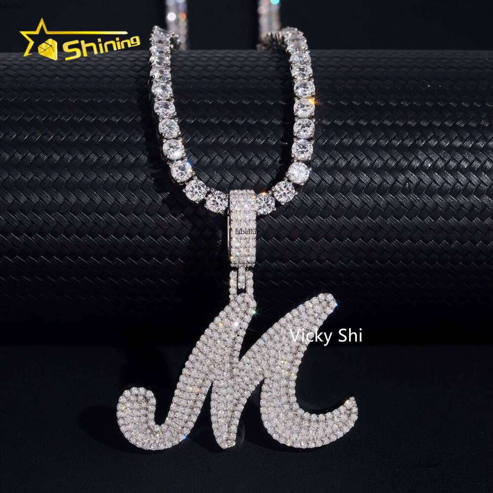 Premium Jewelry Sier Initial M Moissanite Men's Iced Hip-Hop Letter Pendant