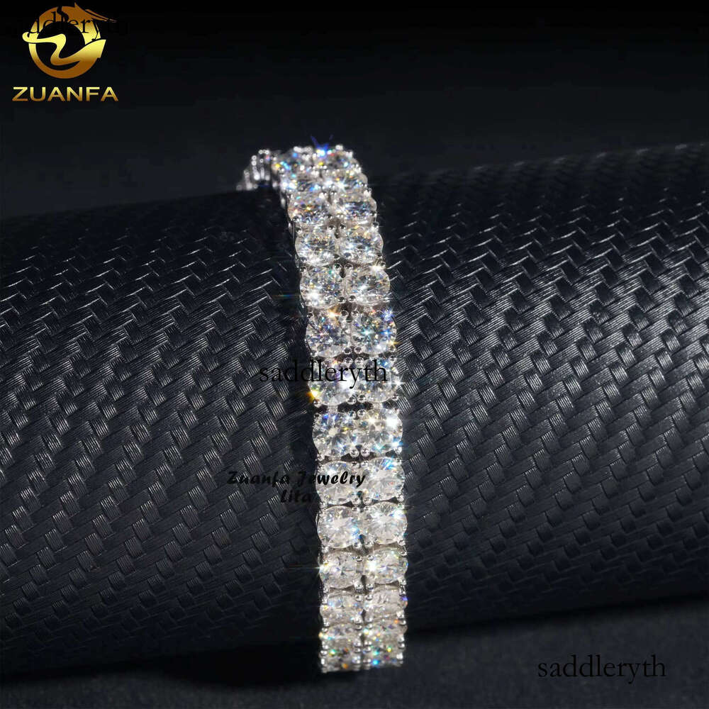 Hip Hop Rapper D Color VVS Dia Sier Gold Plated 10mm Two Rows Moissanite Tennis Chain Bracelet 82 24