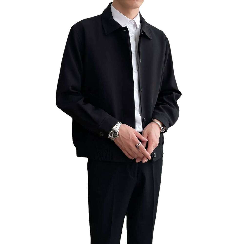 Spring and Autumn New Men's Casual Apricot Lapel Jacket Loose Korean Version of The Trend Short Silhouette Coat Top Men