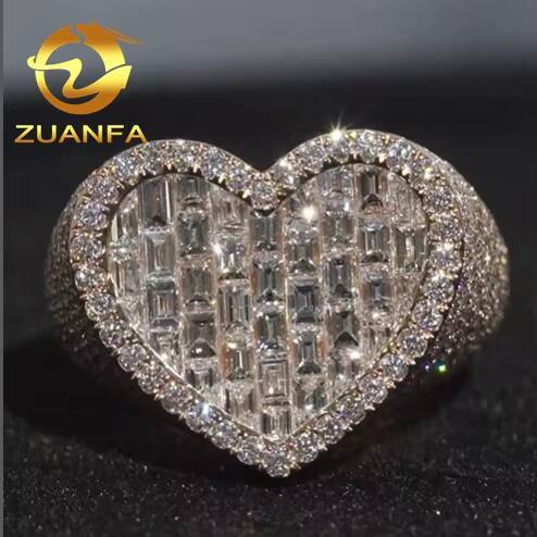 New Custom Moissanite Ring for Men Iced Out Hip Hop Ring Heart Fashion 925 Sterling Silver Men Diamond Ring