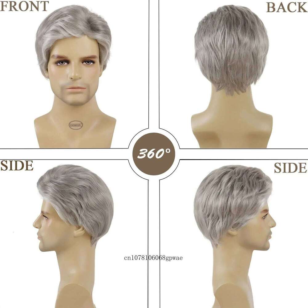 Old Man Synthetic Grey White Wigs for Men Grandpa Daily Party Cosplay Natural Straight Hair Replacement Wig Heat Resistant