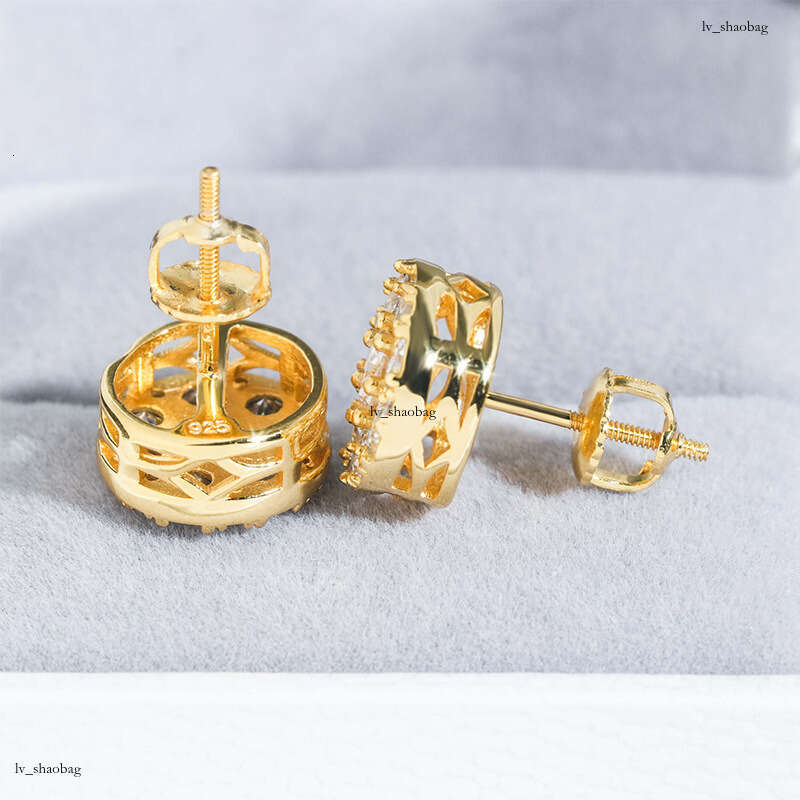 ICED OUT New Sier Inlaid Round Moissanite Hip Hop Stud Earrings