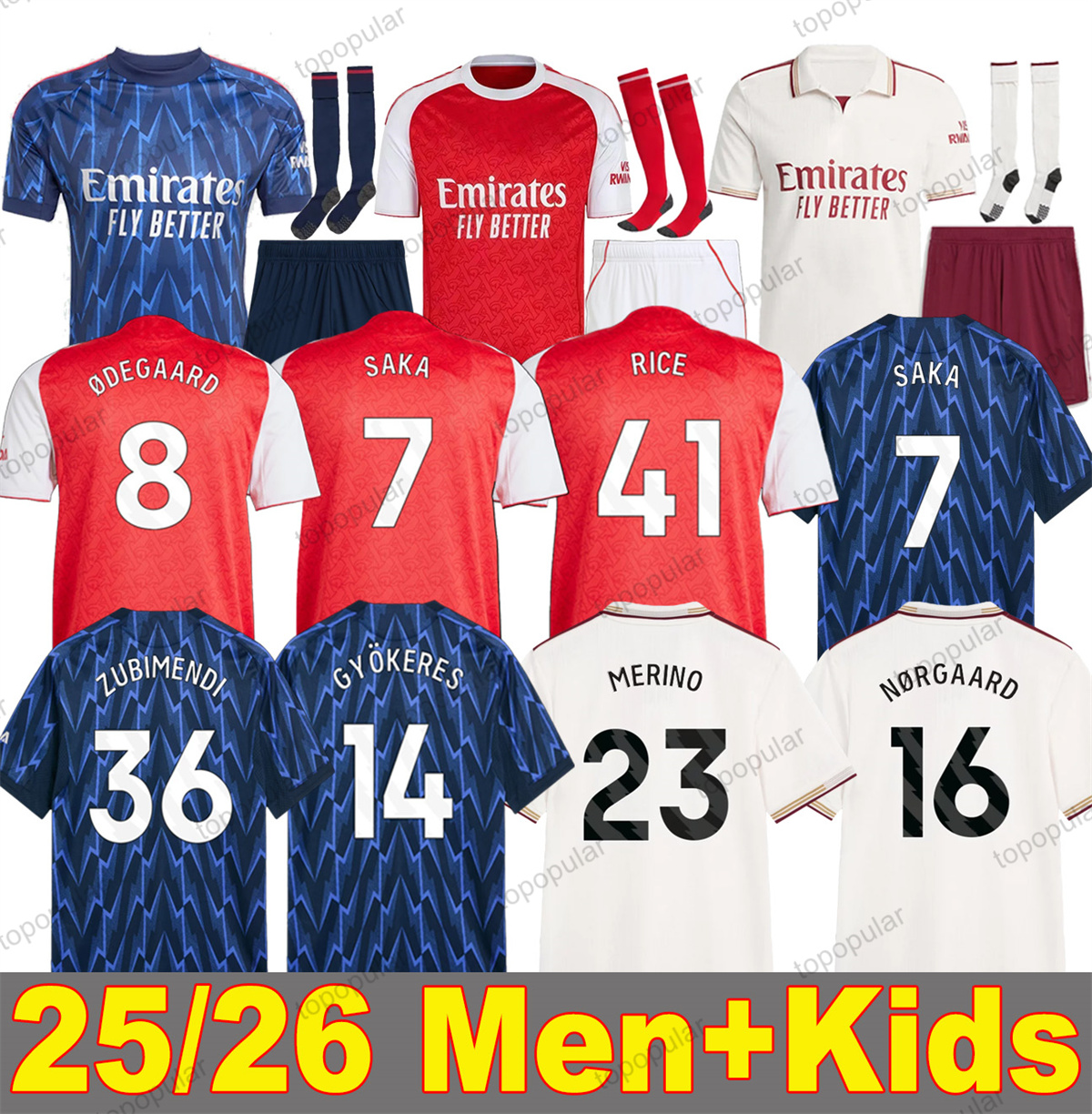 SAKA Soccer Jerseys Calafiori ODEGAARD RICE HAVERTZ 25 26 Gunners MARTINELLI ROWE NKETIAH ZINCHENKO SALIBA MADUEKE TROSSARD Football Shirt Men Kids Child Sets Kit