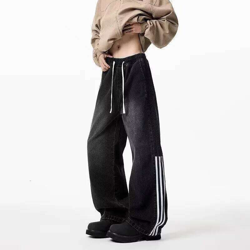 Loose Fit Straight Leg American Styles Vintage Washing Denim Pants High Street Brand Spring Autumn Men's Jeans