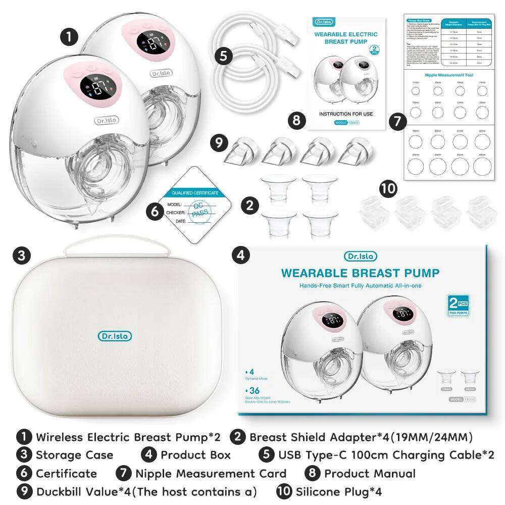 MAMIJOY 2PCS Wearable Electric Pump 4 Modes 36Suction Levels Silent Leak-Proof Hands Free Breast Pumps Breastfeeding EB50