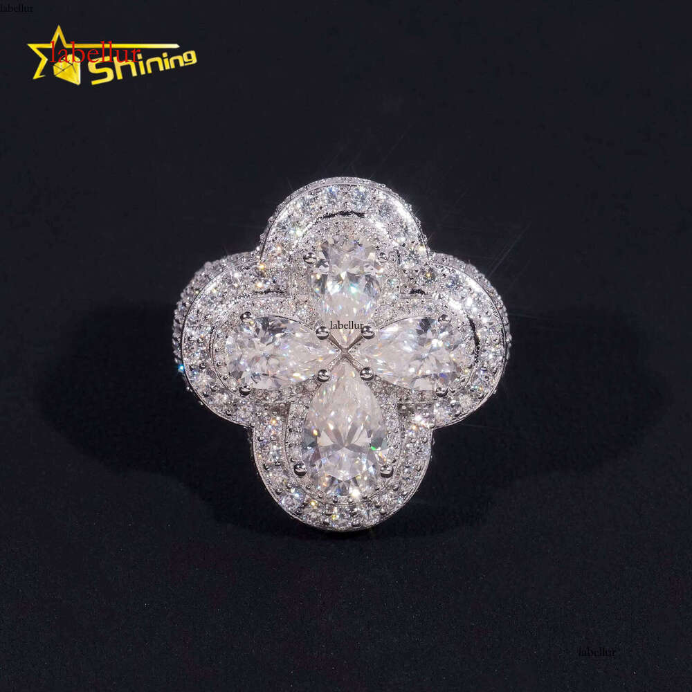 Hip-Hop Luxurious Cross Design Fancy Shape Iced Out Silver Men's VVS Cubic Zirconia Ring