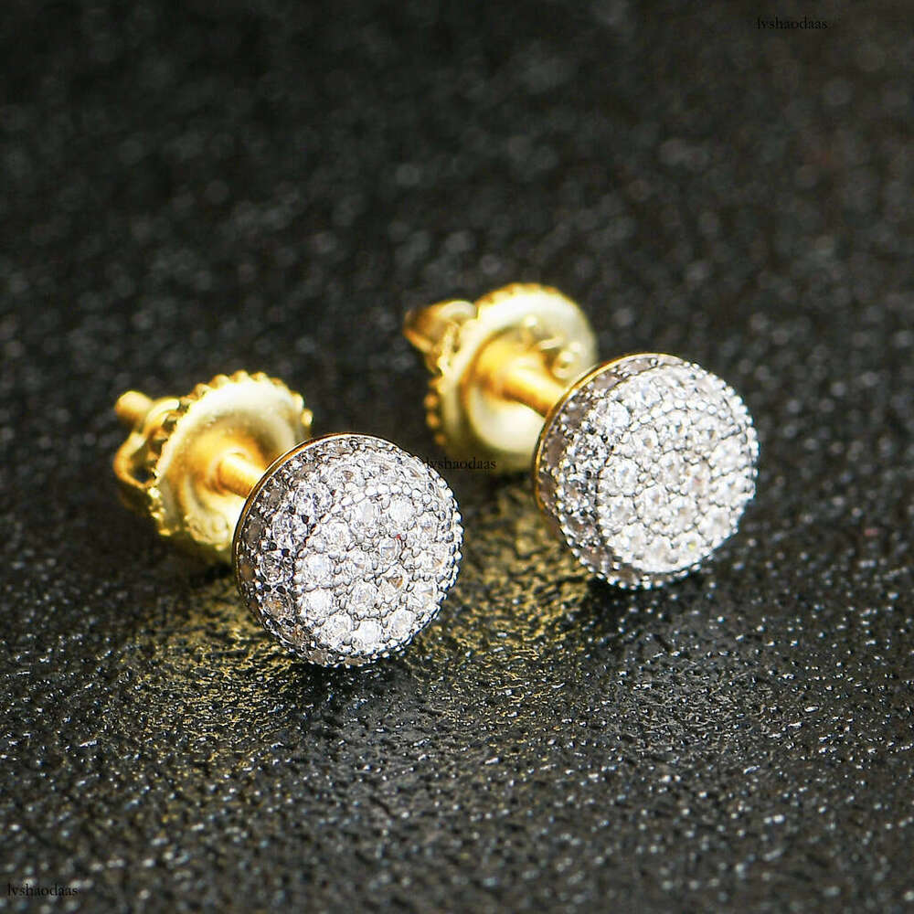 S Hip Hop Men's Round Three-Dimensional Micro-Paved Zircon Spiral Ear StudIced Out VVS Earrings