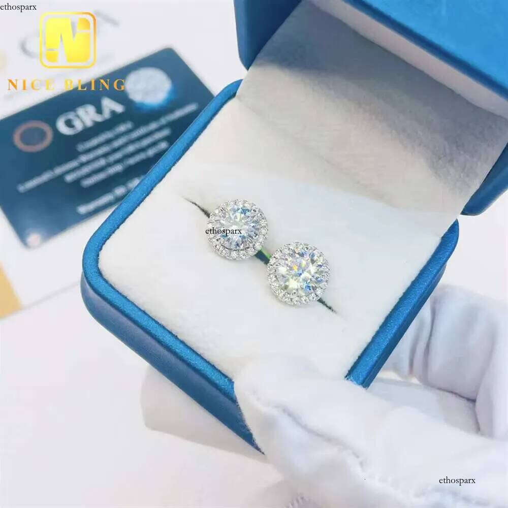 Ear Studs Moissanite Jewelry VVS Dia Round 8mm 9mm 11mm Sterling Sier Stud Earring for Women