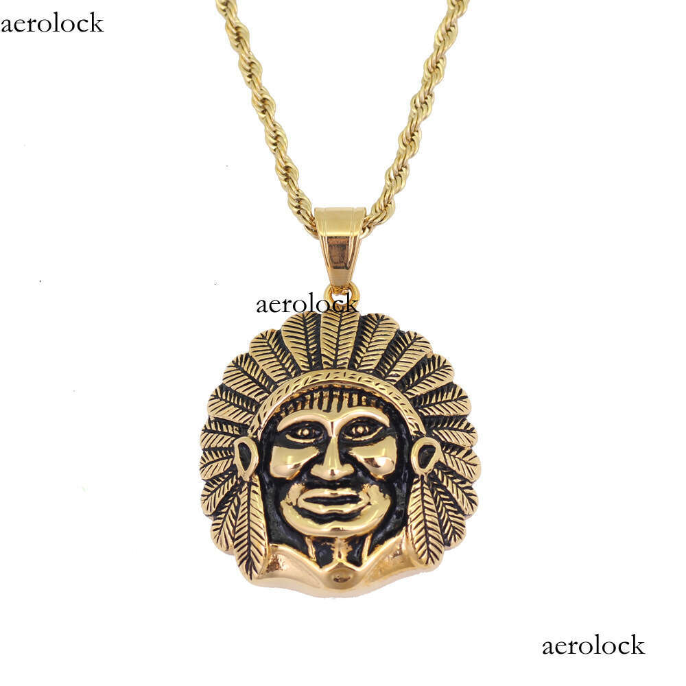 Punk Necklace Indian Chief Warrior Pendant Titanium Steel Hip Hop Jewelry