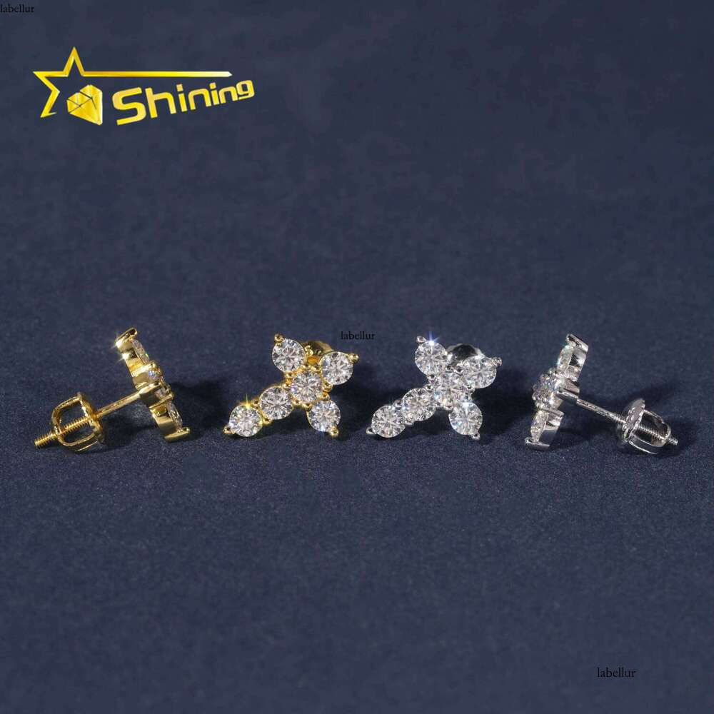 Trendy Unisex GRA Certified Screw Back Cross Moissanite Hip Hop Jewelry Sier Earrings
