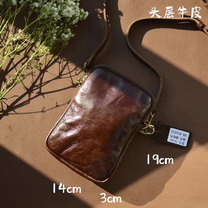 AETOO Men's summer cross niche design mobile phone new leather lightweight shoulder small satchel bag tide