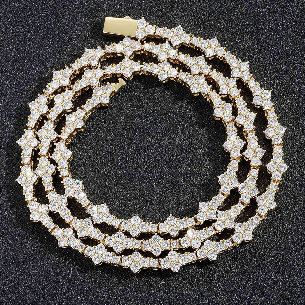 Personalized Moissanite chain Plum Blossom Tennis Chain Men's Necklace Trend Spring Buckle Hip-Hop Accessories