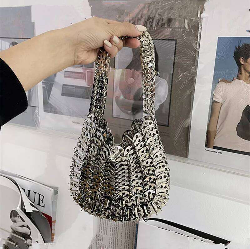 Women's 2025 Trend Designer Handbag Metal Chain Tote Hollow Evening Clutch Female Travel Holiday Shoulder Bag