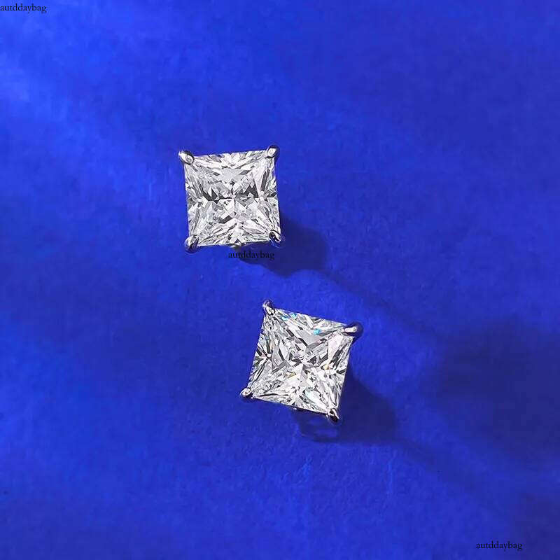 Choucong Brand Stud Earrings Jewelry Real 100% S Sterling Sier Princess Cut White Moissanite Dia Gemstones Party Women Wedding Earring Gift